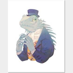 Blue iguana gentleman Posters and Art